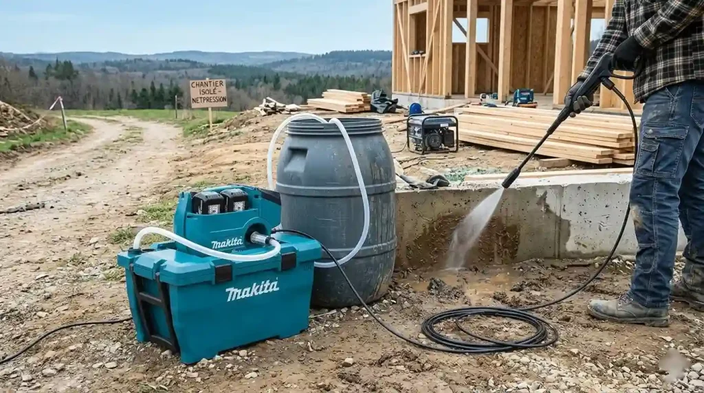 nettoyeur Makita DHW080 réservoir 50 litres auto-amorçage récupérateur eau pluie chantier isolé