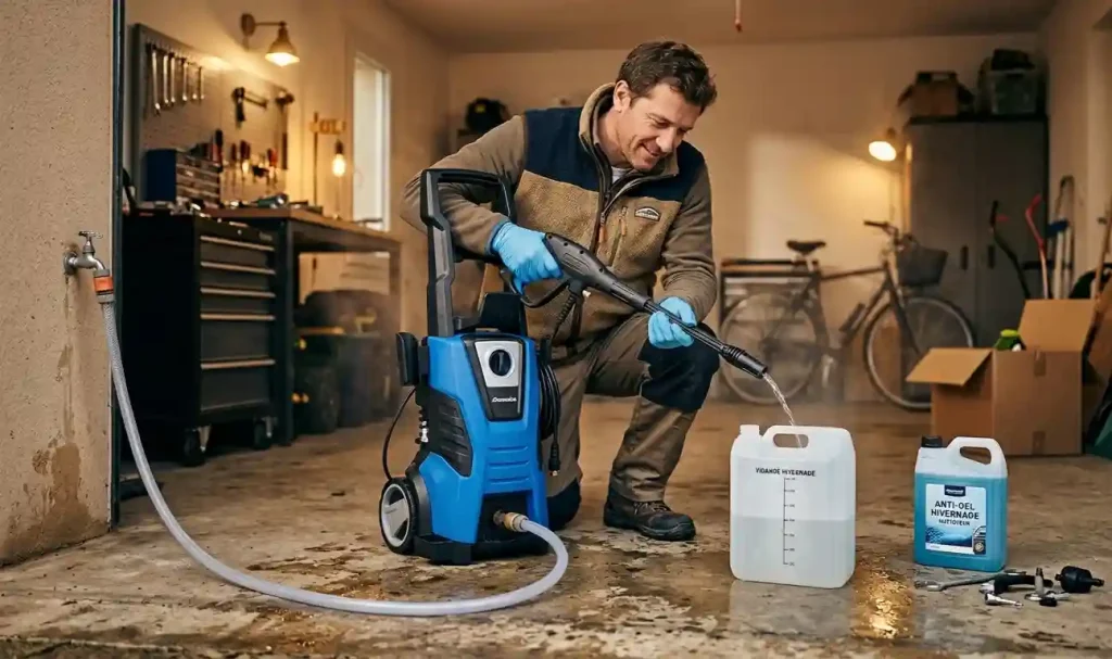 purge hivernage nettoyeur haute pression électrique garage technicien vidange eau circuit pompe