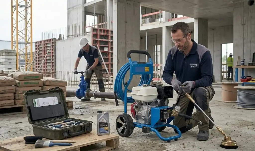 technicien maintenance préventive nettoyeur haute pression 
thermique professionnel vérification huile moteur chantier