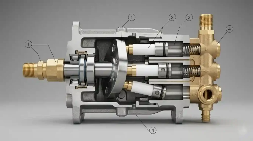 coupe technique pompe axiale nettoyeur haute pression
thermique plateau oscillant pistons céramique
